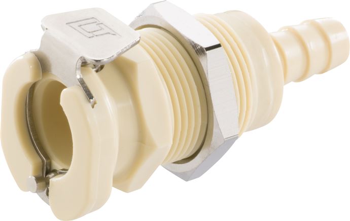 Exemplary representation: Coupling socket with grommet & bulkhead thread, polypropylene, beige